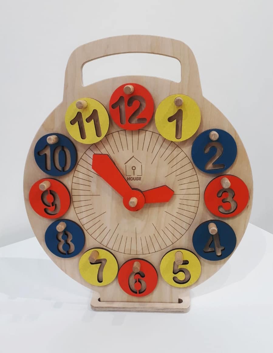 LiL HOUSE wooden learning clock for kids, with handle - Kids` unique